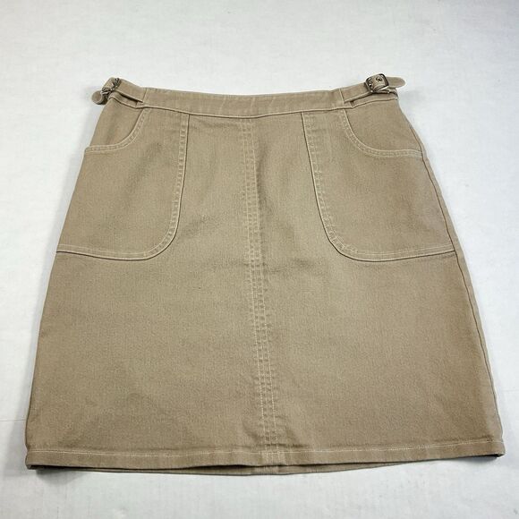 LOFT Vintage A-Line Chino Skirt Khaki Beige Utility Pockets Back Zip Academia 8 - Picture 1 of 11